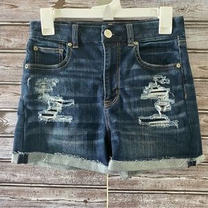 American Eagle Curvy Hi-Rise Shortie Distressed Jean Shorts Size 4‎